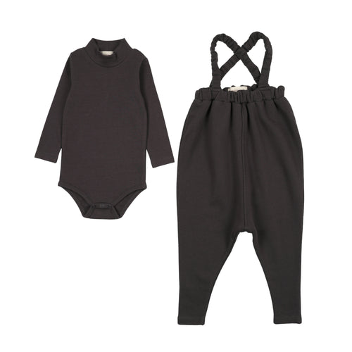 Farren & Me French Terry Overall And Mockneck Onesie Set - Washed Black