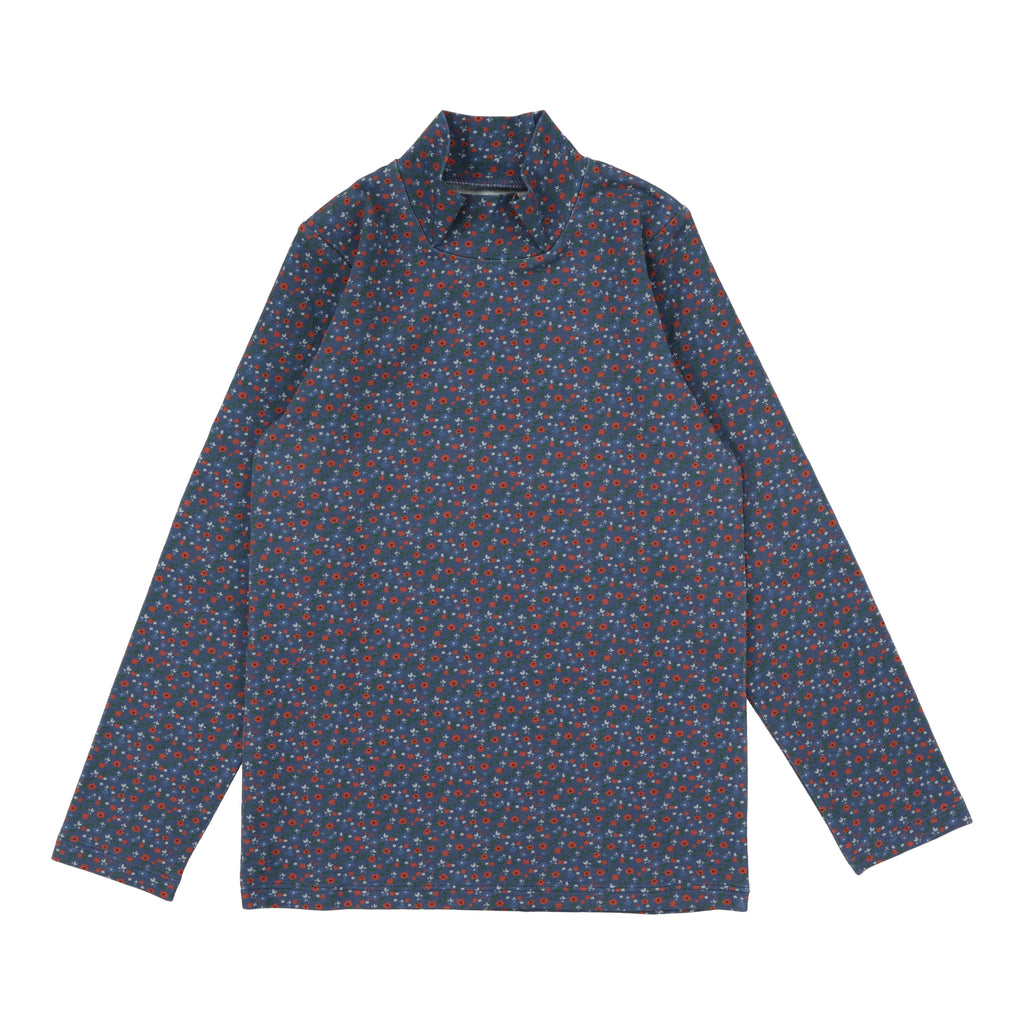 Lil Legs Floral Printed Mockneck - Off Blue