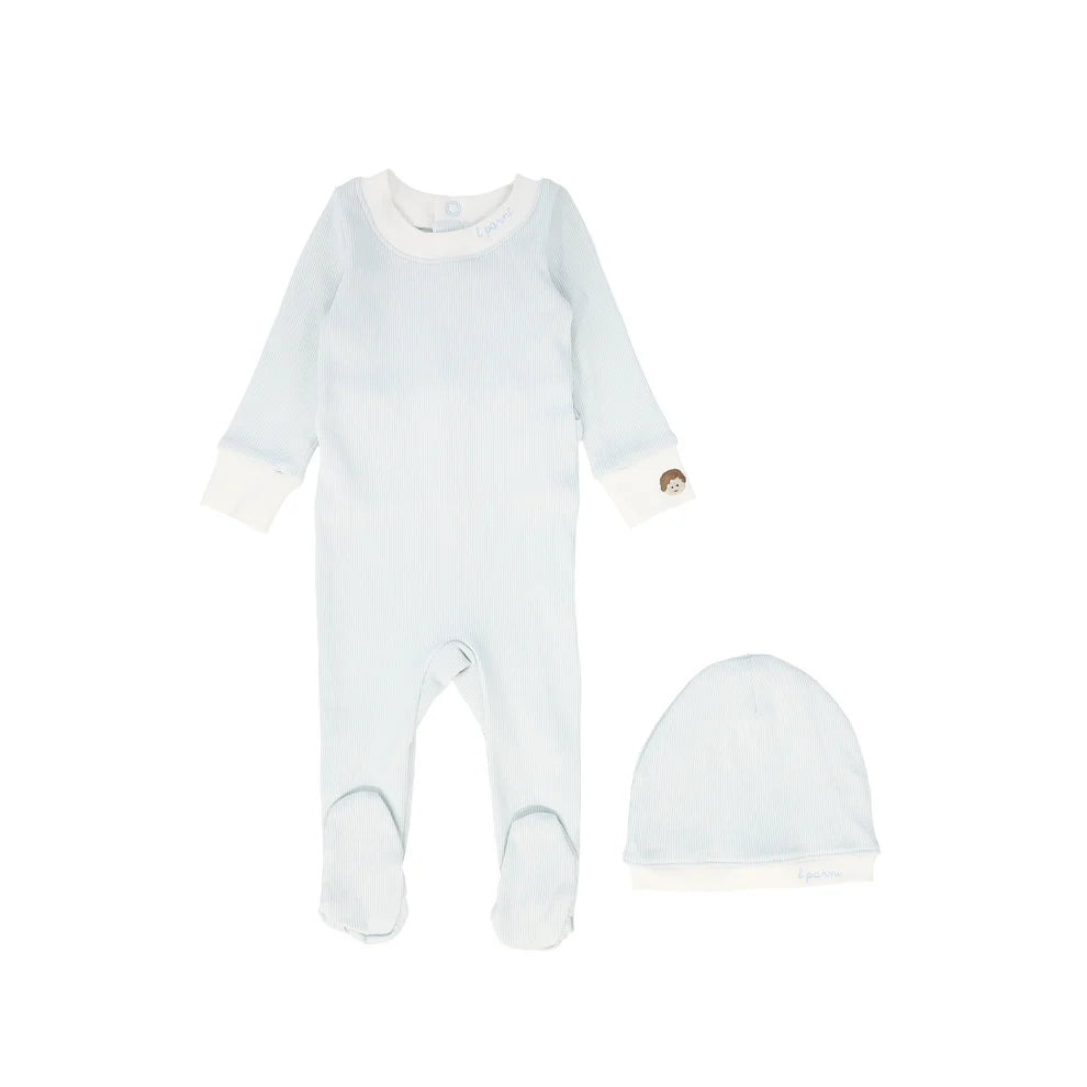 Little Parni Boys Baby Footie And Hat (K548) - Light Blue
