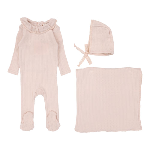 Lilette Fine Pointelle Collar Layette Set - Petal Ruffle