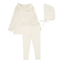 Load image into Gallery viewer, Lilette Fine Pointelle Collar Set And Bonnet - Cream Ruffle