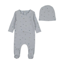 Load image into Gallery viewer, Bee &amp; Dee Flag Print Footie And Beanie - Blue Fog