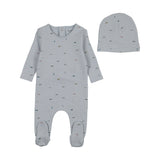 Bee & Dee Flag Print Footie And Beanie - Blue Fog