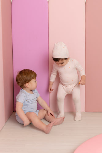 Bee & Dee Bow Print Footie And Beanie - Dusty Pink