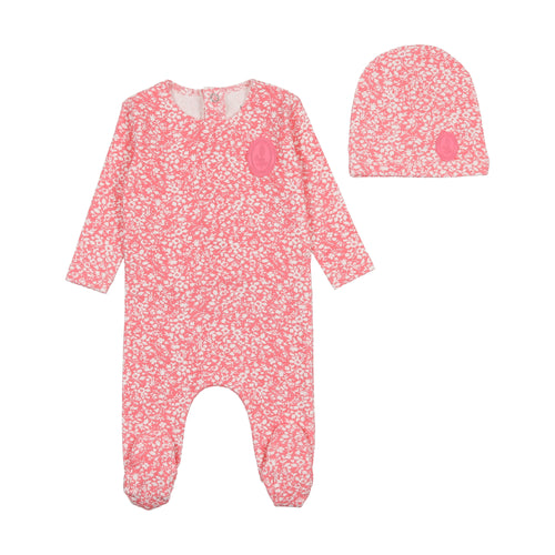 Bee & Dee Floral Crest Footie & Beanie - Rose Dust