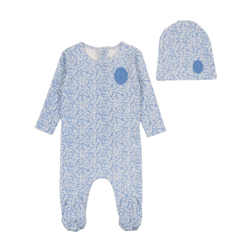 Bee & Dee Floral Crest Footie & Beanie - Slate Blue