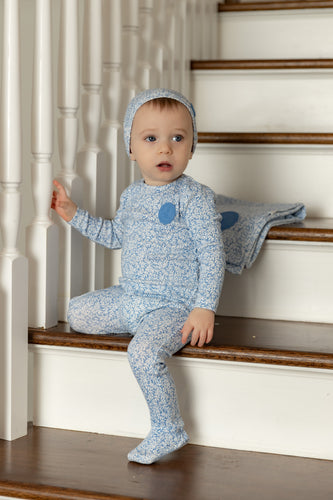 Bee & Dee Floral Crest Footie & Beanie - Slate Blue