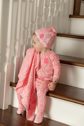 Bee & Dee Floral Crest Footie & Beanie - Rose Dust