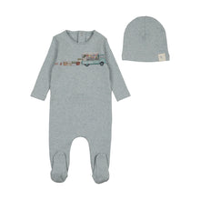 Load image into Gallery viewer, Bee &amp; Dee Flower Truck Footie And Beanie - Blue Mist