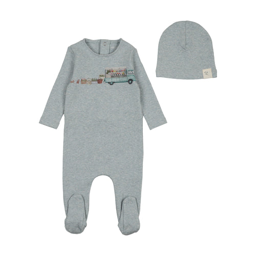Bee & Dee Flower Truck Footie And Beanie - Blue Mist