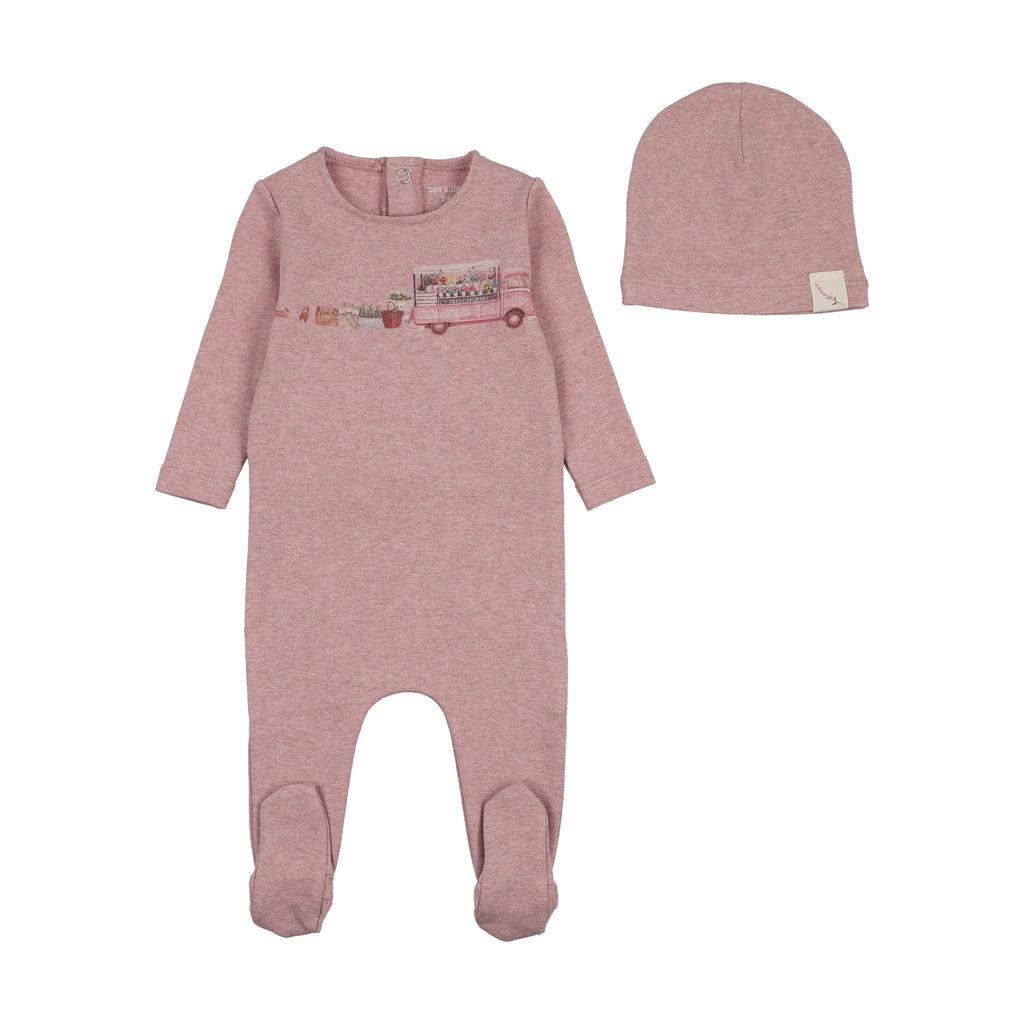 Bee & Dee Flower Truck Footie And Beanie - Old Rose