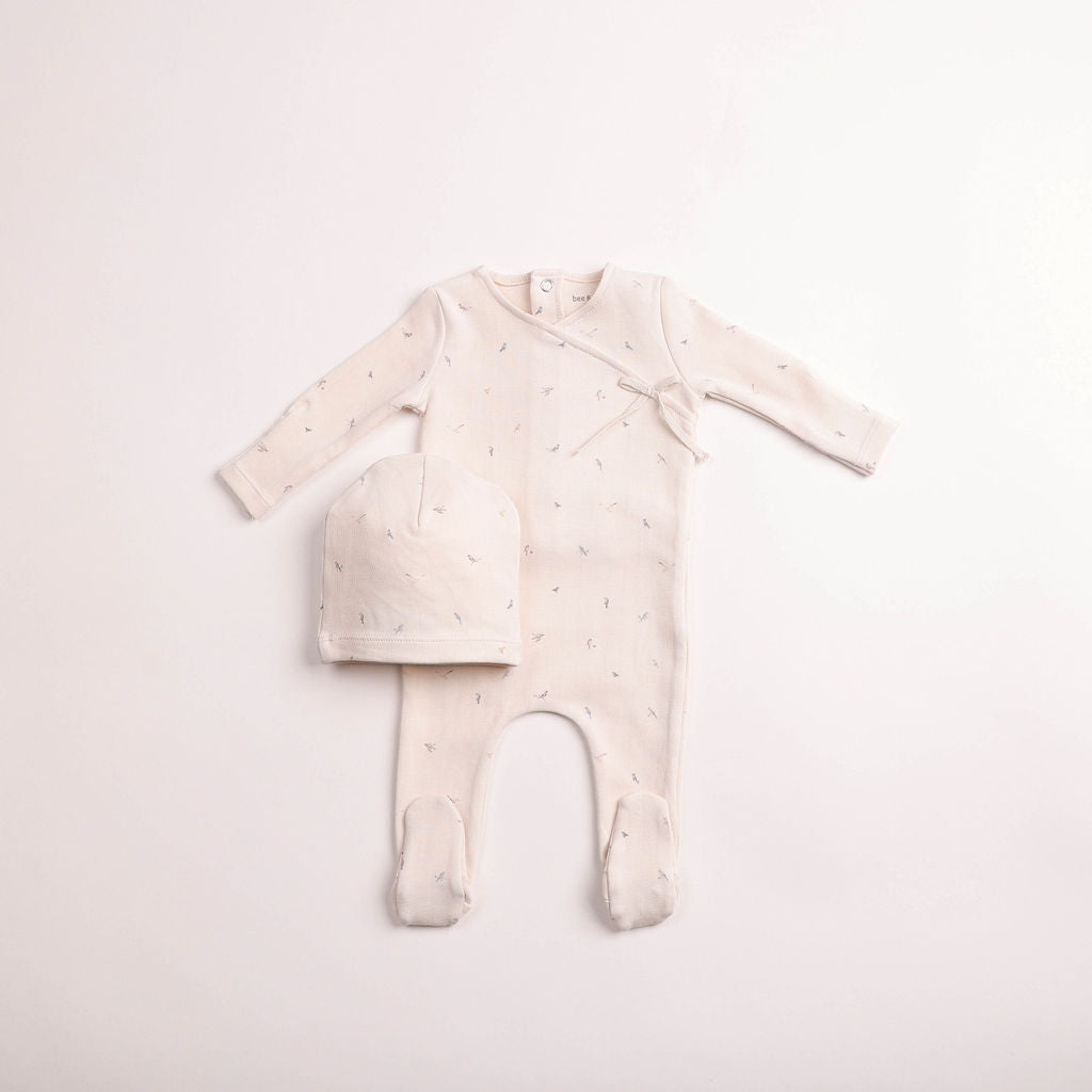 Bee & Dee Boys Flutter And Fly Footie And Beanie - Ivory