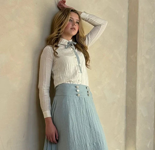 Coco Blanc Cream w/ slate tie Blouse