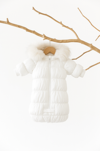 Mantel Fully Gathered Baby Bunting - White