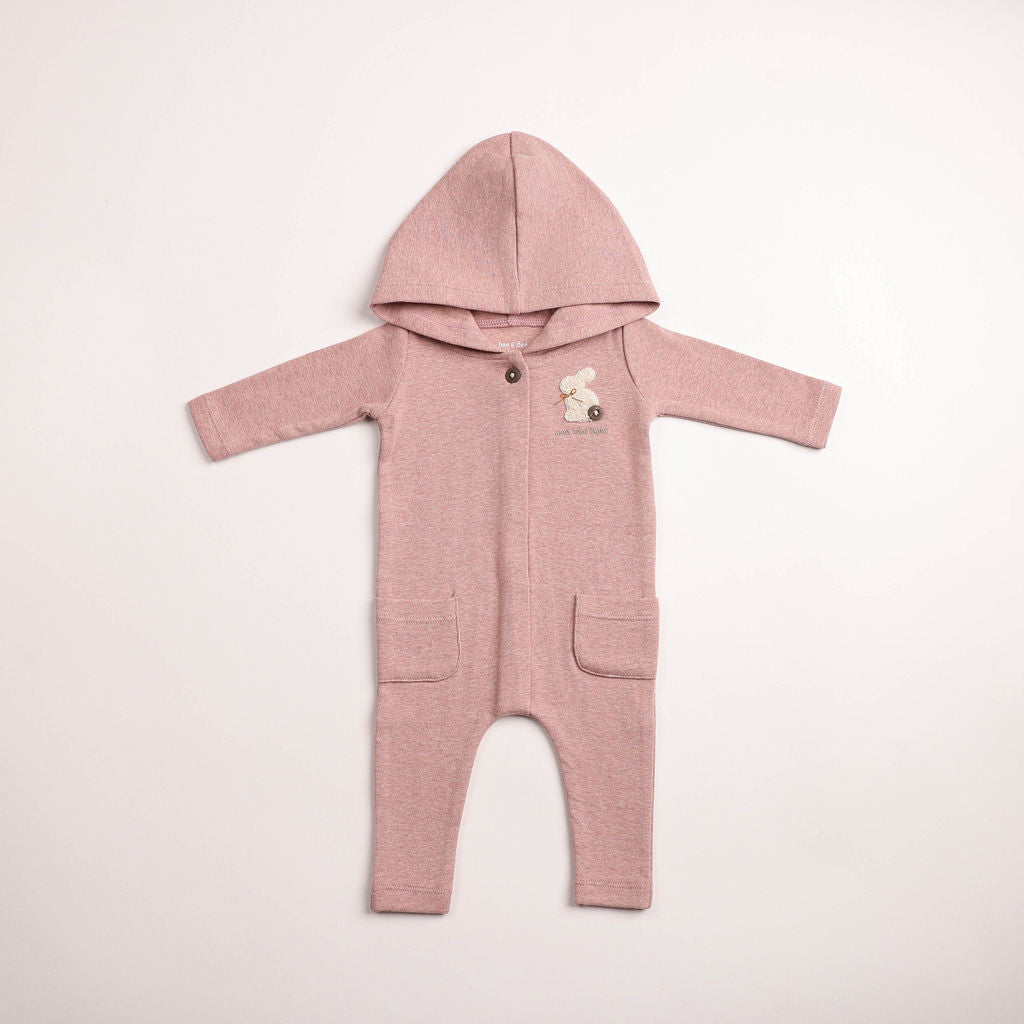 Bee & Dee Fuzzy Bunny Hooded Romper - Deep Mauve