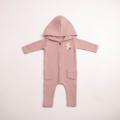 Bee & Dee Fuzzy Bunny Hooded Romper - Deep Mauve