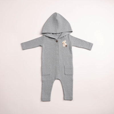 Bee & Dee Fuzzy Bunny Hooded Romper - Santorini Blue