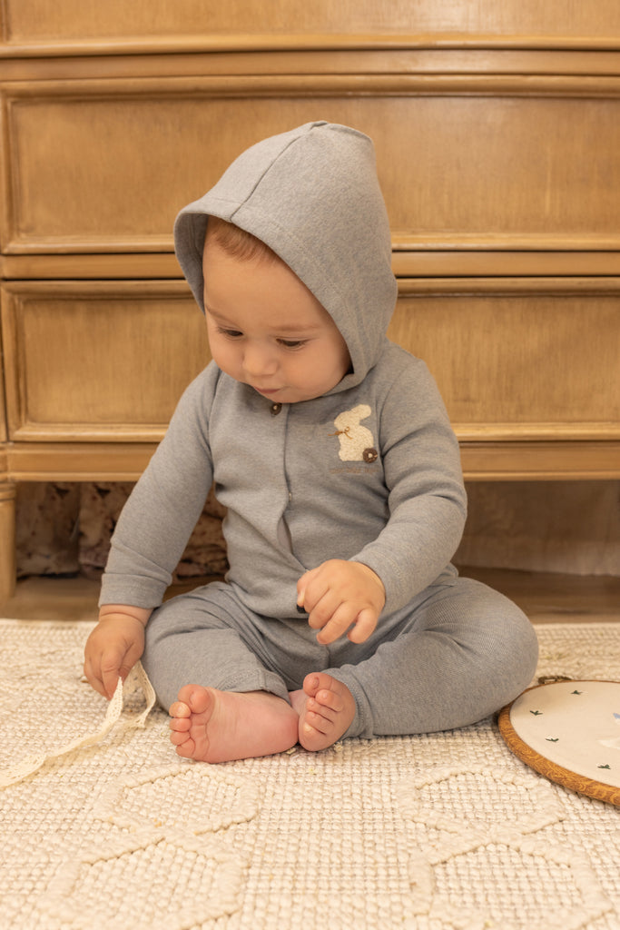 Bee & Dee Fuzzy Bunny Hooded Romper - Santorini Blue