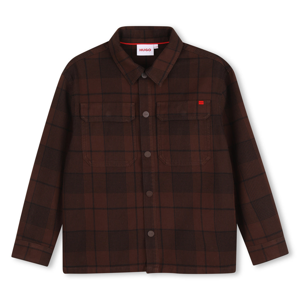 Hugo Cotton Twill Shirt With All Over Print - Chicory Coffee
