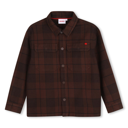 Hugo Cotton Twill Shirt With All Over Print - Chicory Coffee