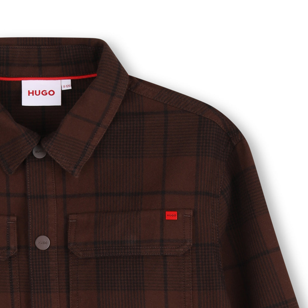 Hugo Cotton Twill Shirt With All Over Print - Chicory Coffee