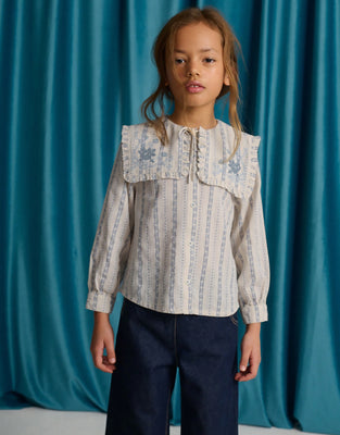 Gingersnaps Esmeralda Blouse With Embroidery And Ruffle Detail - Off White