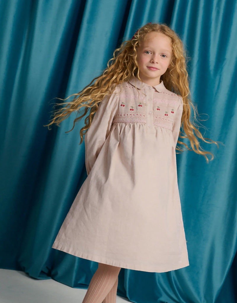 Gingersnaps Dorethea Dress With Cherry Smocked Details GDR2355 - Pink
