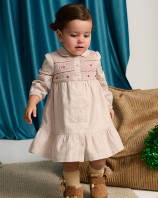 Gingersnaps Baby Moira Smocked Dress With Rose Bullion Embroidery IGDR1259 - Pink