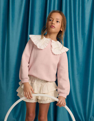 Gingersnaps Benedicta Sweater With Woven Ruffled Collar GPOV0179 - Pink