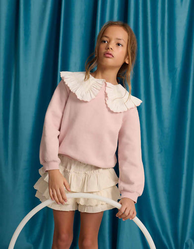 Gingersnaps Benedicta Sweater With Woven Ruffled Collar GPOV0179 - Pink