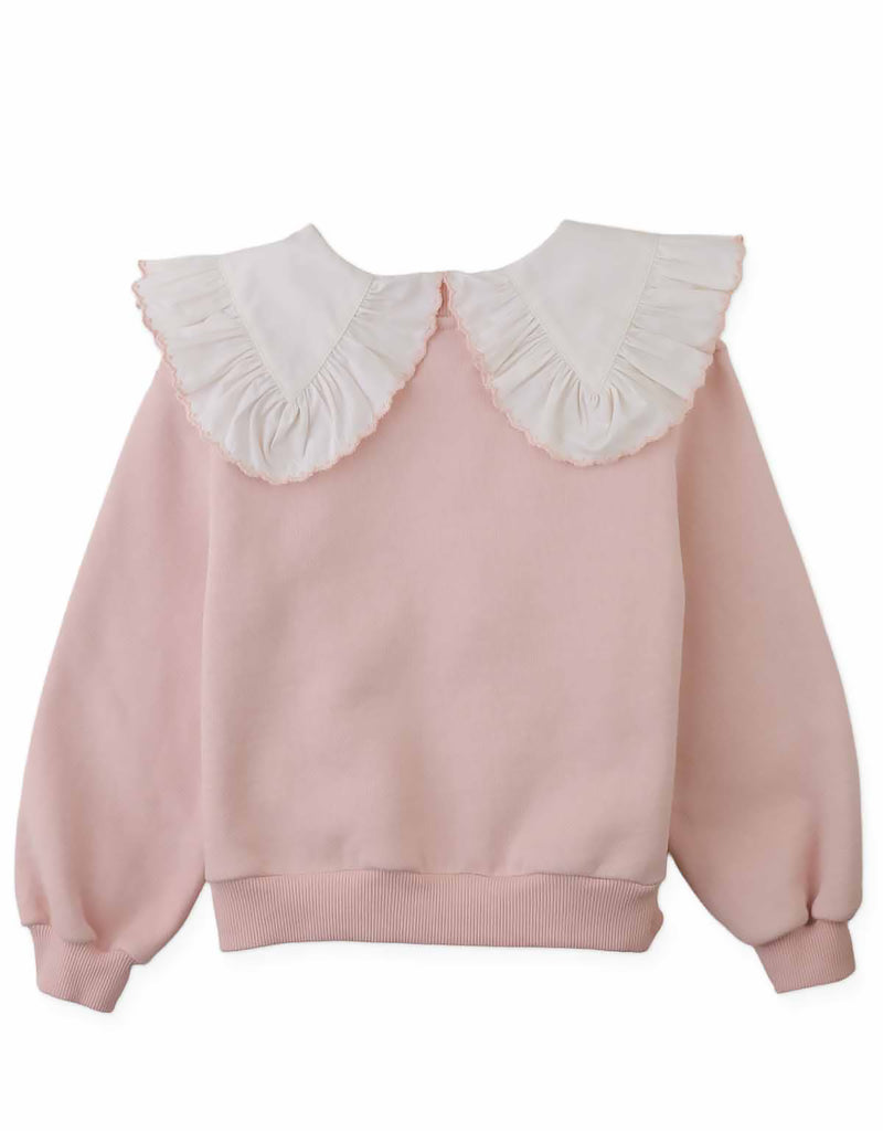 Gingersnaps Benedicta Sweater With Woven Ruffled Collar GPOV0179 - Pink