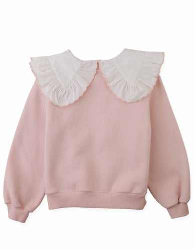 Gingersnaps Benedicta Sweater With Woven Ruffled Collar GPOV0179 - Pink