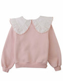 Gingersnaps Benedicta Sweater With Woven Ruffled Collar GPOV0179 - Pink