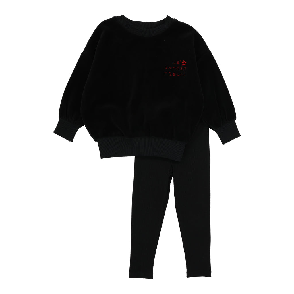 Lil Legs Girls Velour Sweatshirt Set - Black