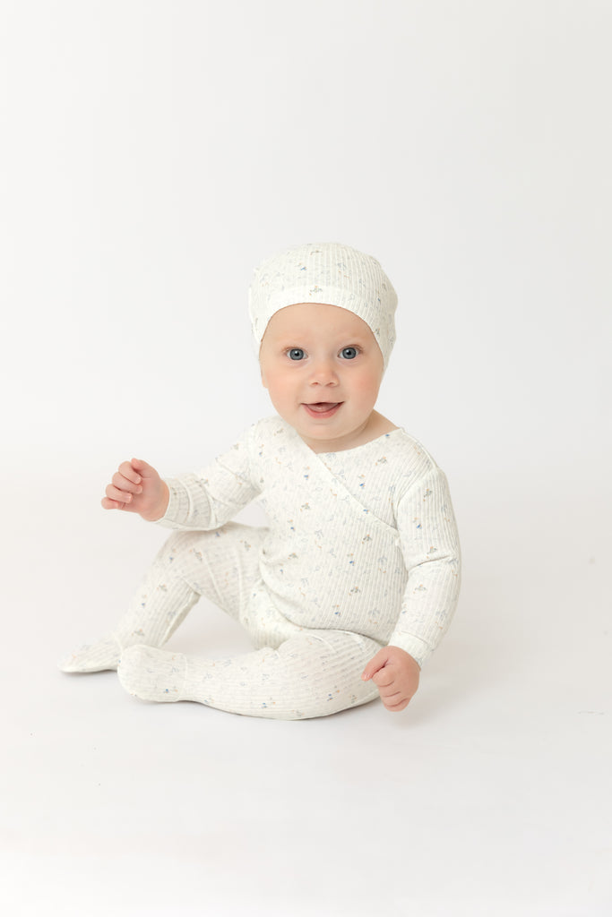 Bee & Dee Geese Wide Ribbed Footie And Beanie - Chalk White Boys