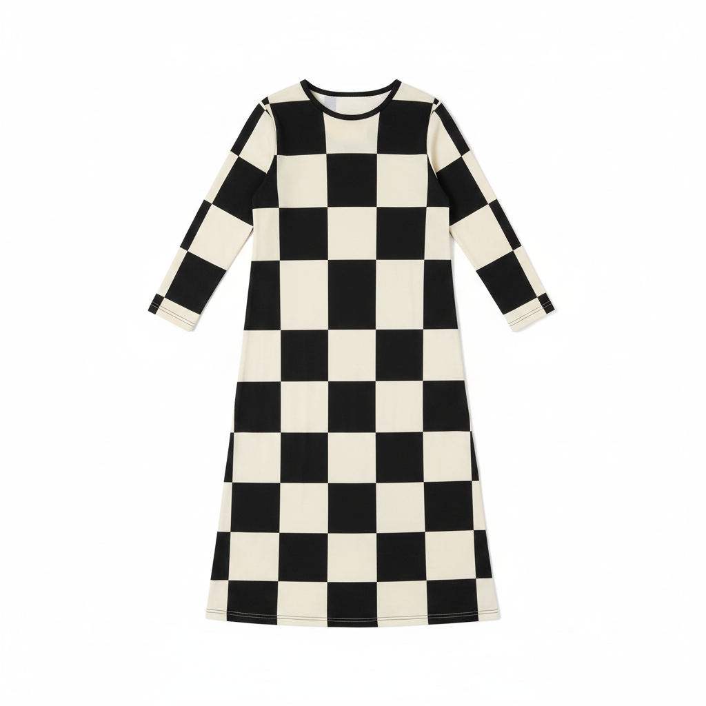 Numu Checked Nightgown - Black/White