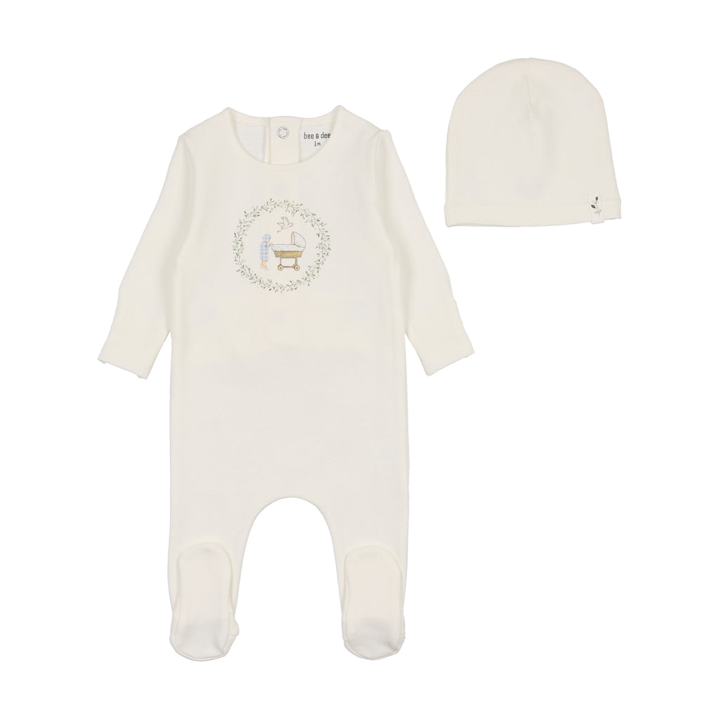 Bee & Dee Gingham Cradle Boys Footie & Beanie - Arctic White