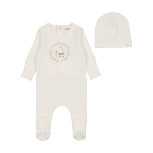 Bee & Dee Gingham Cradle Boys Footie & Beanie - Arctic White