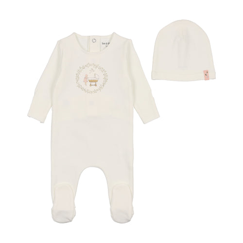 Bee & Dee Gingham Cradle Girls Footie & Beanie - Arctic White