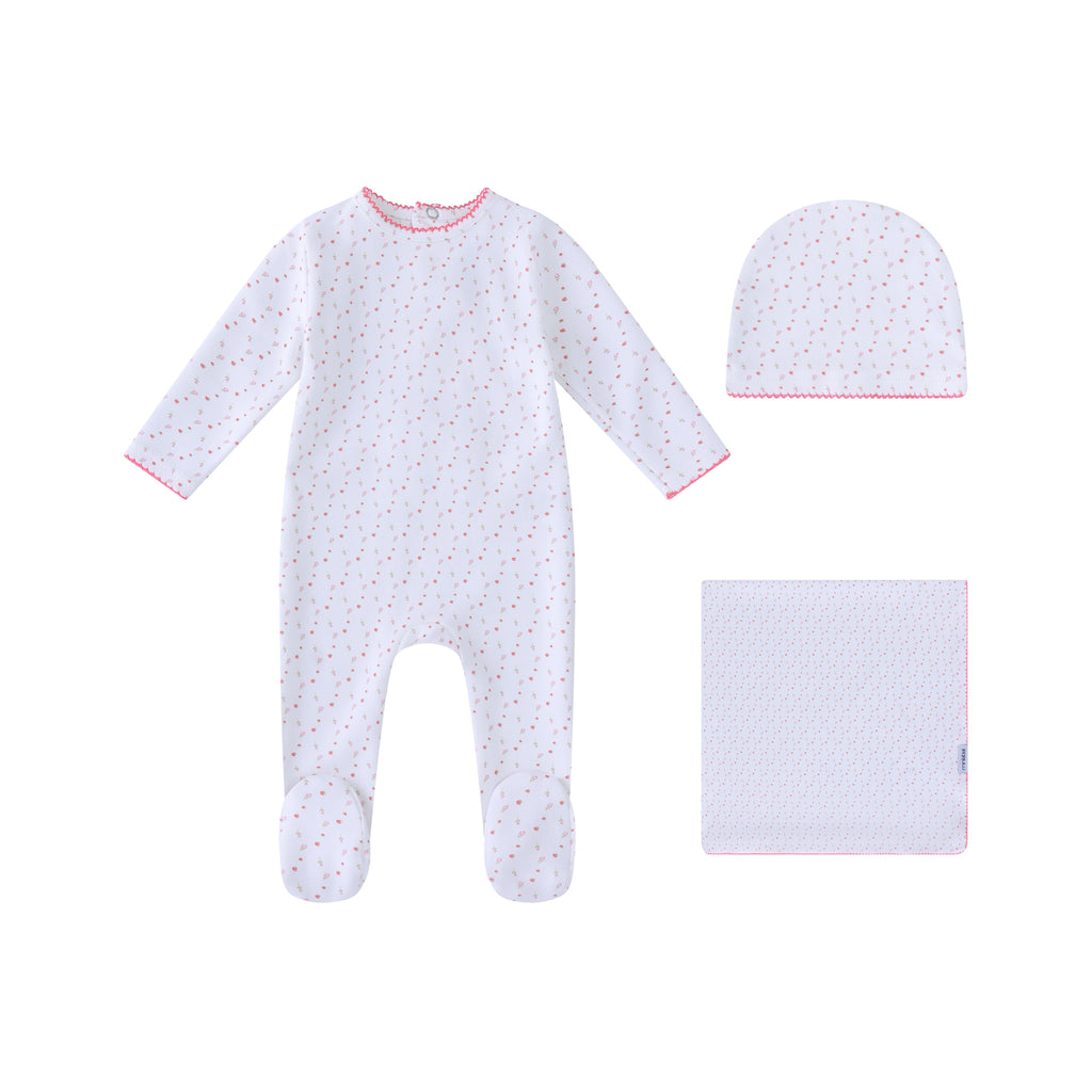 Mini Label Girls Bright Floral Print Layette Set - White