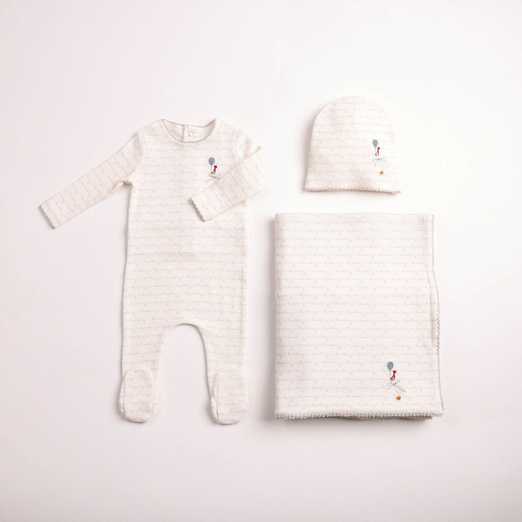 Bee & Dee Boys Goose On Script Layette Set - Linen