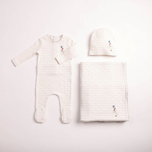 Bee & Dee Boys Goose On Script Layette Set - Linen