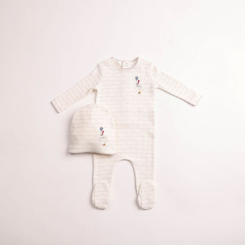 Bee & Dee Boys Goose On Script Footie And Beanie - Linen