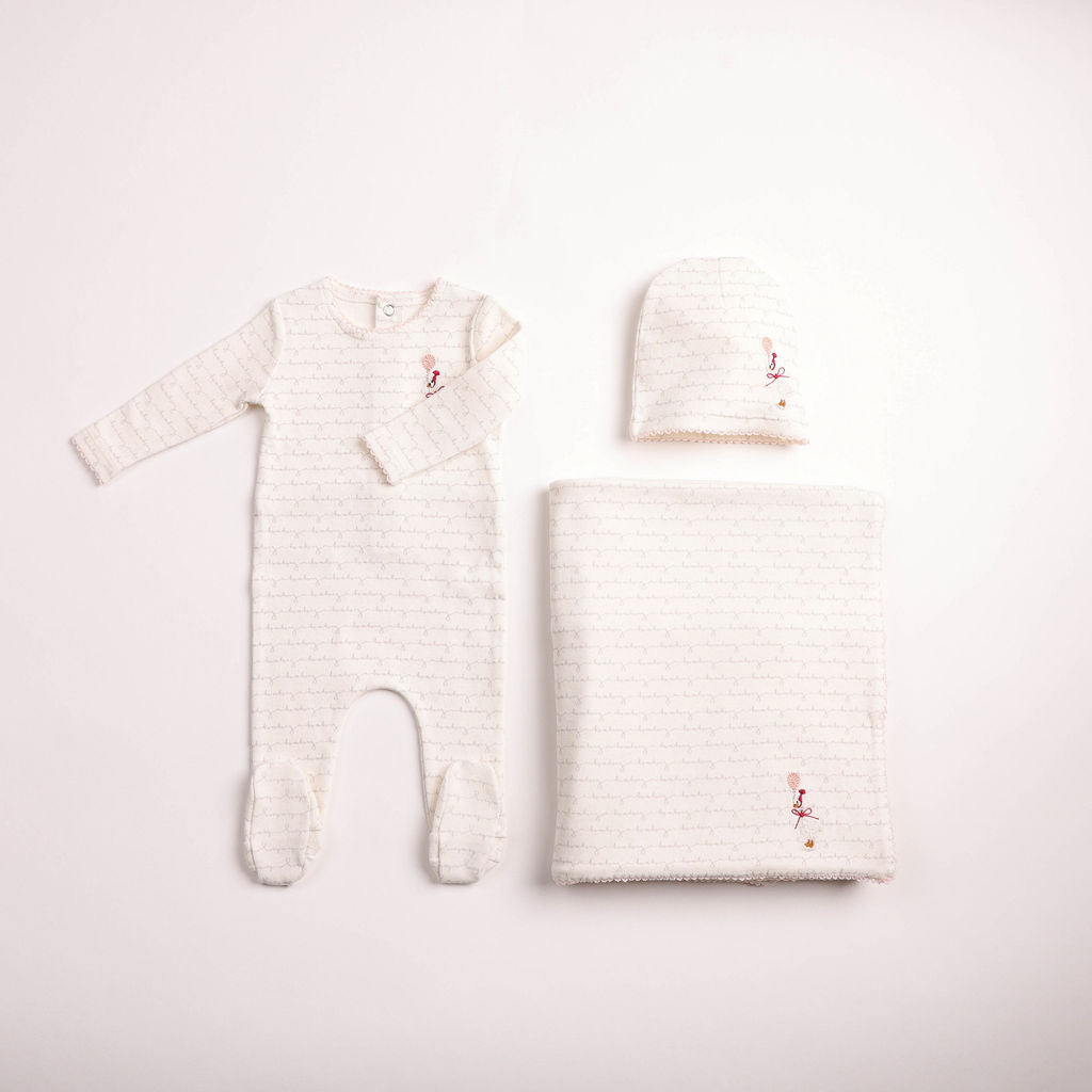 Bee & Dee Girls Goose On Script Layette Set - Linen