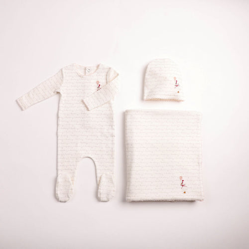 Bee & Dee Girls Goose On Script Layette Set - Linen
