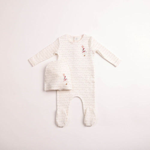 Bee & Dee Girls Goose On Script Footie And Beanie - Linen