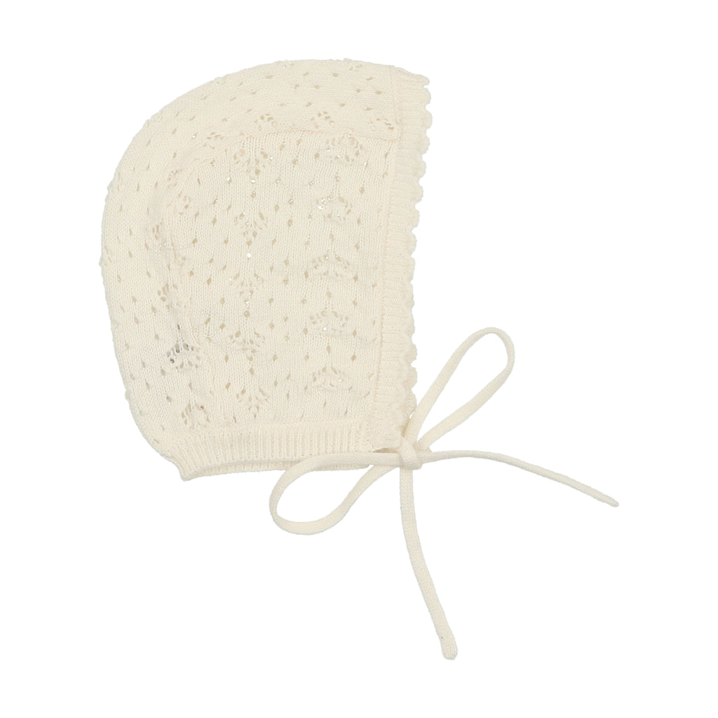 Lil Leg Heart Open Knit Bonnet - Cream