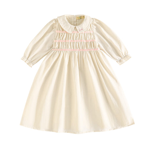 Retro Kid Halston Smocked 3/4 Sleeve Dress - Cream/Pink