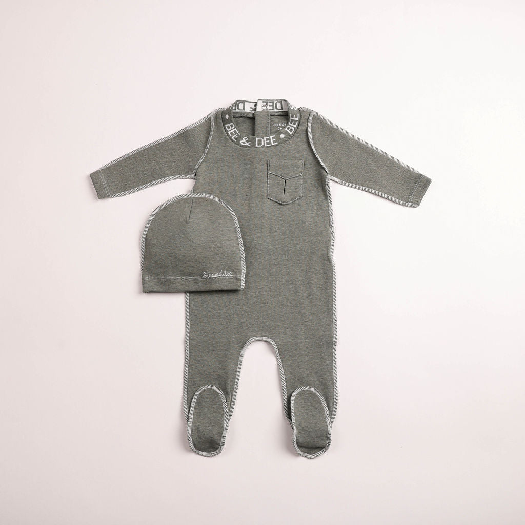 Bee & Dee Heathered Seam Style Footie And Beanie - Hunter Green
