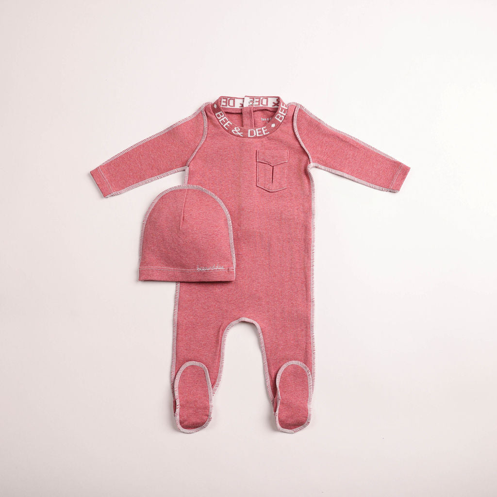 Bee & Dee Heathered Seam Style Footie And Beanie - Pomegranate